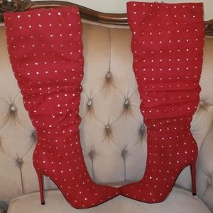 NEVER WORN Shoedazzle Federal Red Heeled Boots 8.5